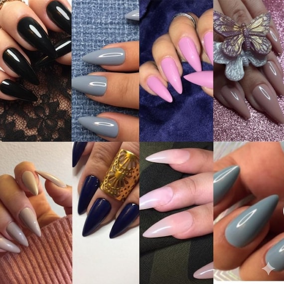 Solid Color Stiletto Press On Nails, Medium Length