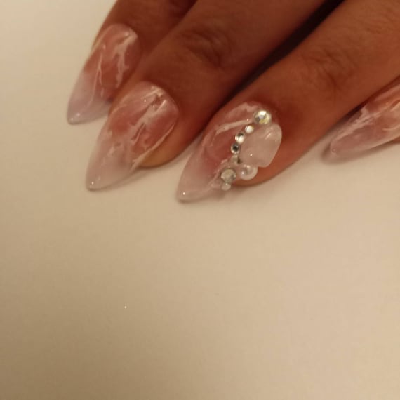 Real Rose Quartz crystal luxury Press On Nails come in any shape and length