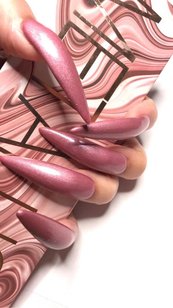 Rose gold xxl curvy stiletto nails acrylic gel press on nails can come in any colour