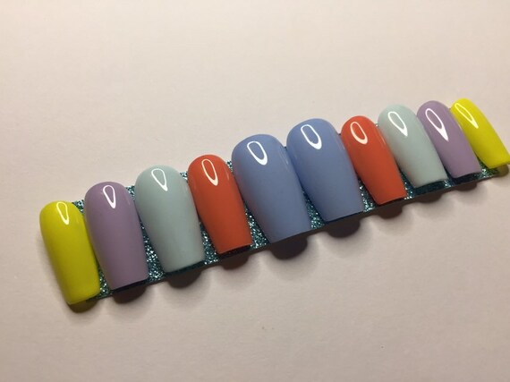 Multi colour blue ,orange n purple  press on nails,fake nails,reusable nails,pre designed nails