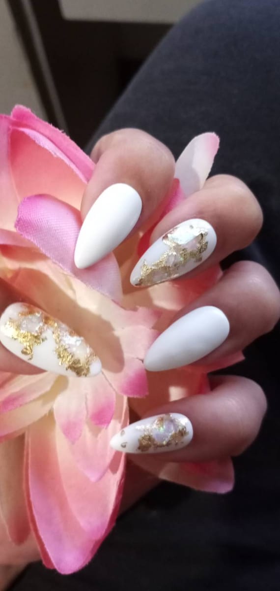White n pink summer  iridescent geode luxury Press On Nails come in any shape and length