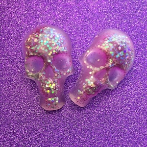 Skull earrings pink glitter pastel gothic /halloween jewelry