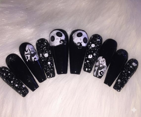 Jack Skeleton Press On Nails, Gothic Halloween Nail Set