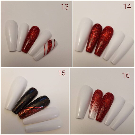 white black and red glitter candy cane luxury press on nails
