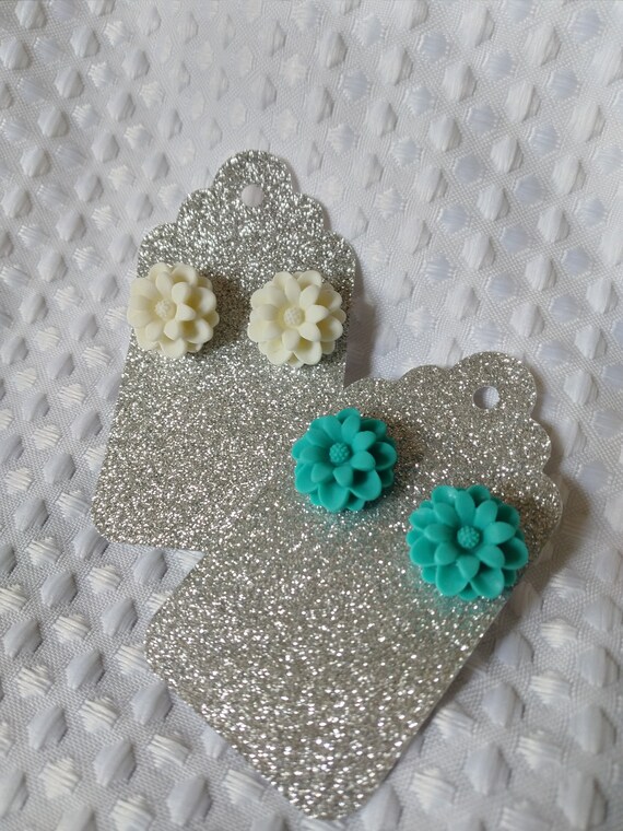 These Teal and ivory summer floral stud Earrings are handcrafted and can come in any color