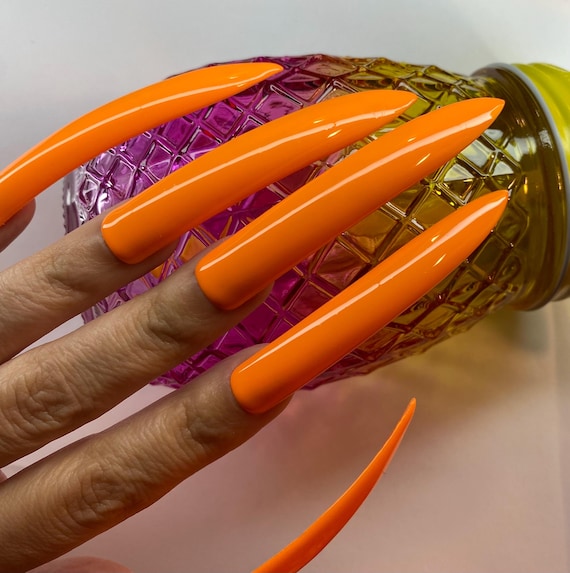 Neon orange  Curves – XXXXL curvy Stiletto Press-On Nail Set luxurious orange nails