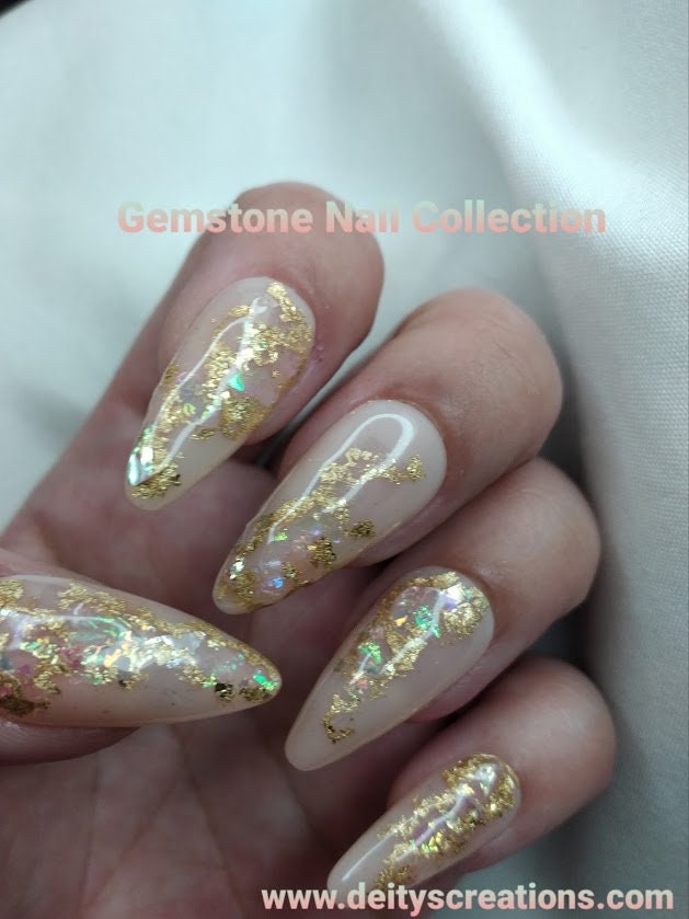 Nude/Geode gold leaf design almond Press on Nails Uv/Polygels/Hybrid gels  ,Dips and Acrylics..!!!!!!!!!