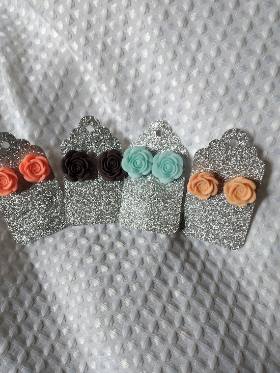 Spring n summer Rose stud Earrings in cyan,chocolate,peach,coral. But can come in any color.