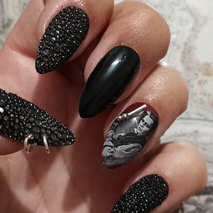 Sweeney Todd black bubble effect pierced press on nails