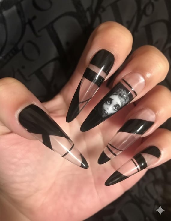 Corpse Bride Black Stiletto Press On Nails, Halloween XL