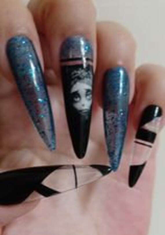 The corpse Bride XL stiletto gothic halloween press on nails available in any shape n length message for sizing details