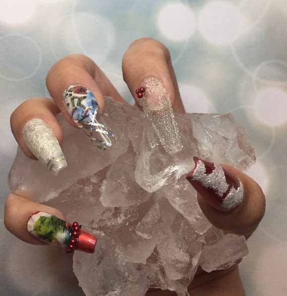 Christmas grinch Press on uv gel/acrylic nail sets the Grinch who stole Christmas