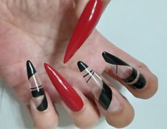 Red and black negative space luxury gothic Halloween press on nails available in any length n shape