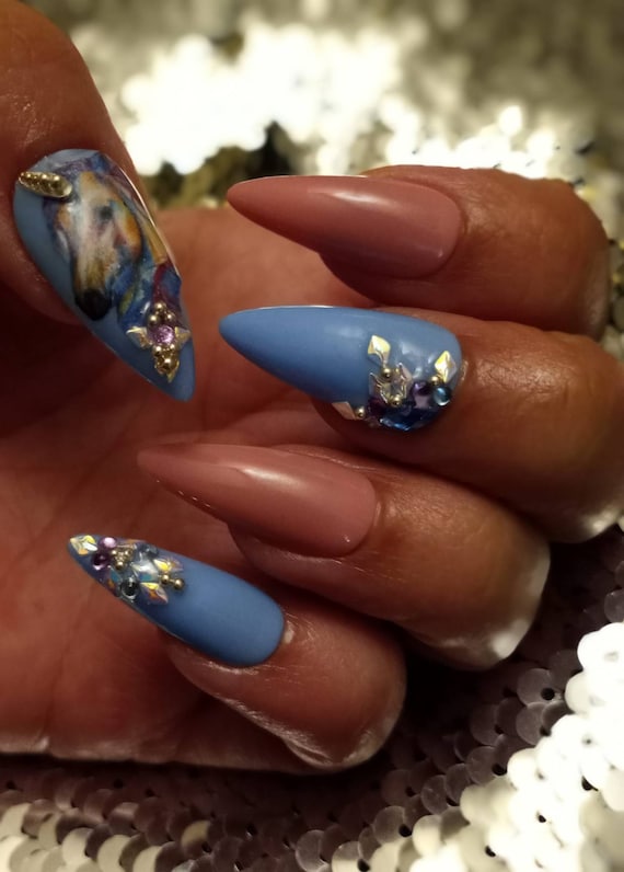 Blue n pink unicorn luxury spring press on nails come in any shape and length