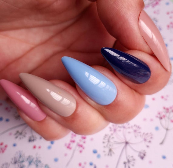 Nude / spring bluejeans  luxury Press On Nails come in any shape and length