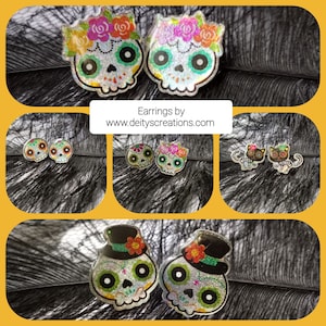 Boucles d'oreilles Halloween/gothiques jolies boucles d'oreilles crâne en sucre jour des morts boucles d'oreilles tête de mort Les bijoux tête de mort/halloween/gothiques sont fabriqués à la main