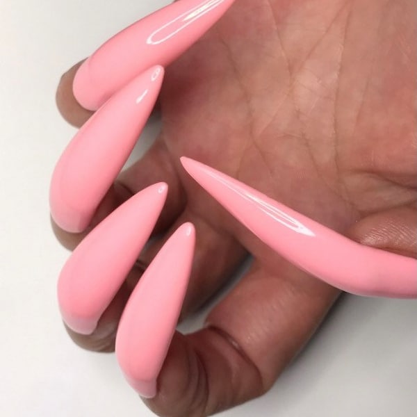 Rosa pastel gótico verano xxl curvy stiletto lujo acrílico/gel prensa en las uñas