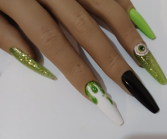Green slime monster halloween nails, Acrylic/gel luxury press on nails