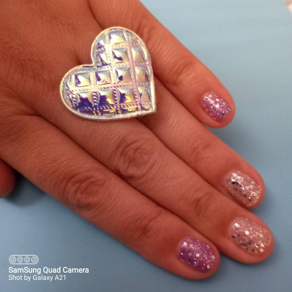Purple n silver glitter super duper Shorty press on nails and summer colourshift heart ring set nail n ring sets