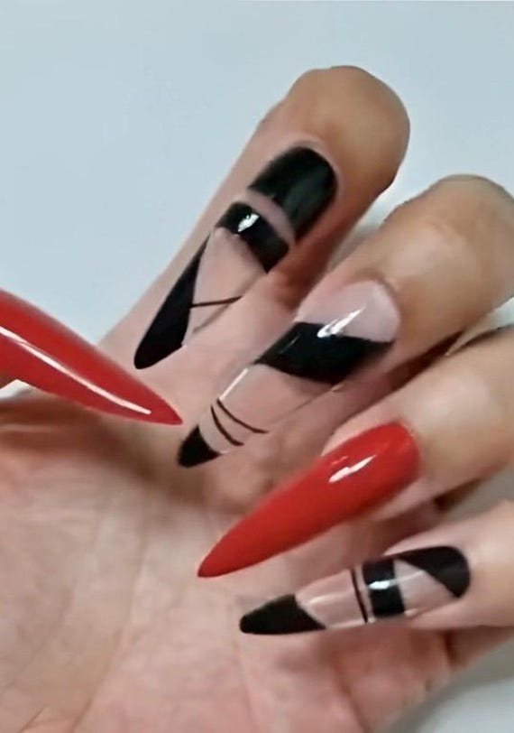 Red and Black Gothic Negative Space Press On Nails