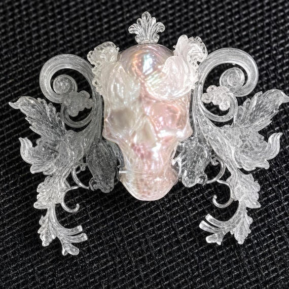 pearl iridescent pastel goth skull Halloween necklace