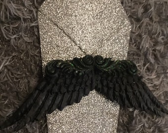 Handcrafted Matte Black Wing Pendant, Gothic Necklace