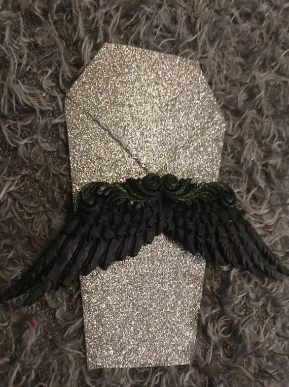 Black wing pendant and silver necklace/gothic inspired necklace/angel wings,crow wings,sparrow wings,blackbird wings,halloween jewelry