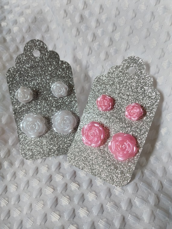 White Roses an Pink Rose stud floral summer Earrings