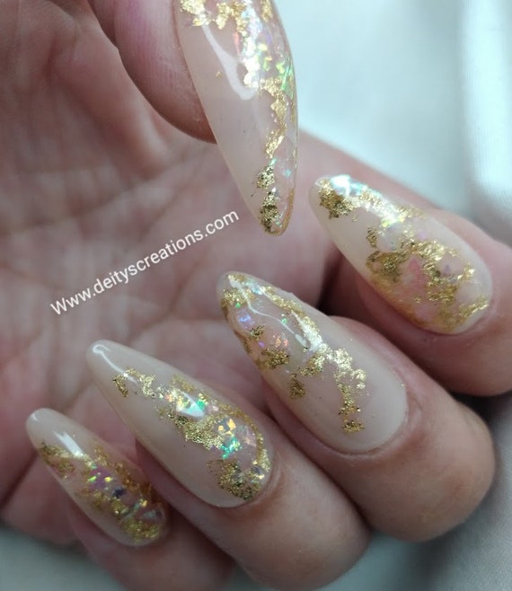 Nude/geode Gold Leaf/flake Press on Nails 