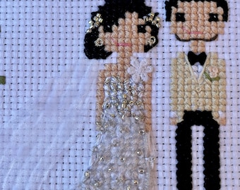 Your wedding cross stitch portrait personalized