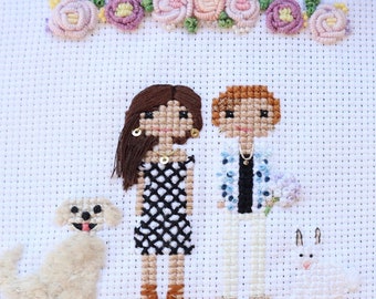 Cross stitch Family portrait personalized embroidery family portrait