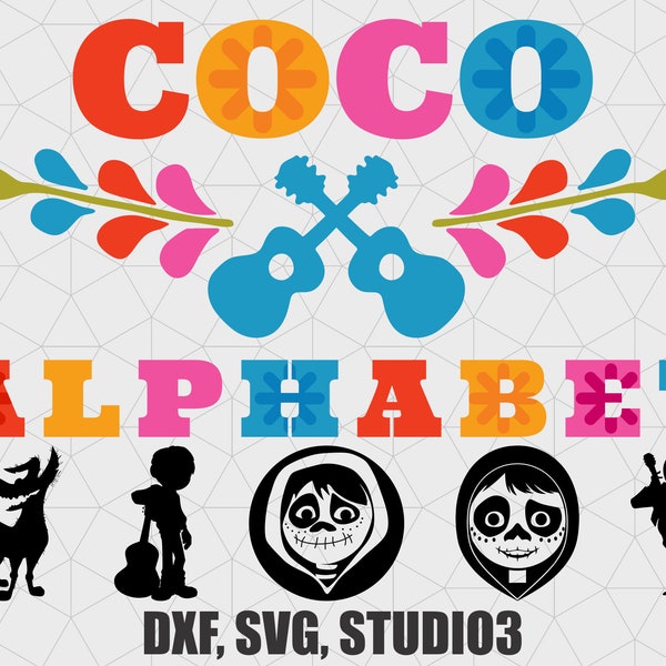Coco alphabet, Coco svg, Disney svg, Coco movie, Dia de muertos, Coco Disney, Cricut, Silhouette