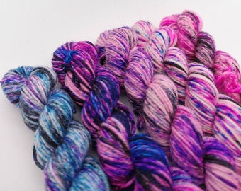 Neon Purple Glitter Socks Merino Superwash yarn with sparkling Stellina by Skimikin Studios 420m115g
