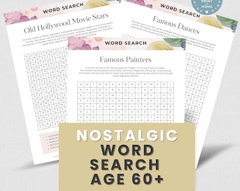 Nostalgic Word Search Puzzles for Seniors 60+ | Printable Activity Book | Digital Download