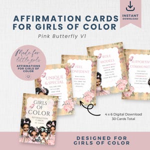 Tarjetas de Afirmaciones de Amor Propio para Niñas de Color – Afirmaciones Positivas para Niñas Pequeñas / 4 x 6 / Descarga Digital en PDF