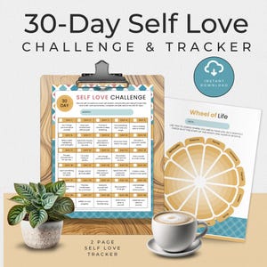 30-Tage-Self-Love Challenge und Mood Tracker | Tor-Einstellung | Sofort PDF Download US Letter - Teal Gingham