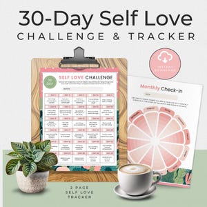 30-Tage-Self-Love Challenge und Mood Tracker | Tor-Einstellung | Sofort PDF Download US Letter - Rosa Floral