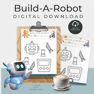 Robot Cut & Color Craft | Fun STEM-Inspired Printable for Kids | Instant Digital Download | DIY Color