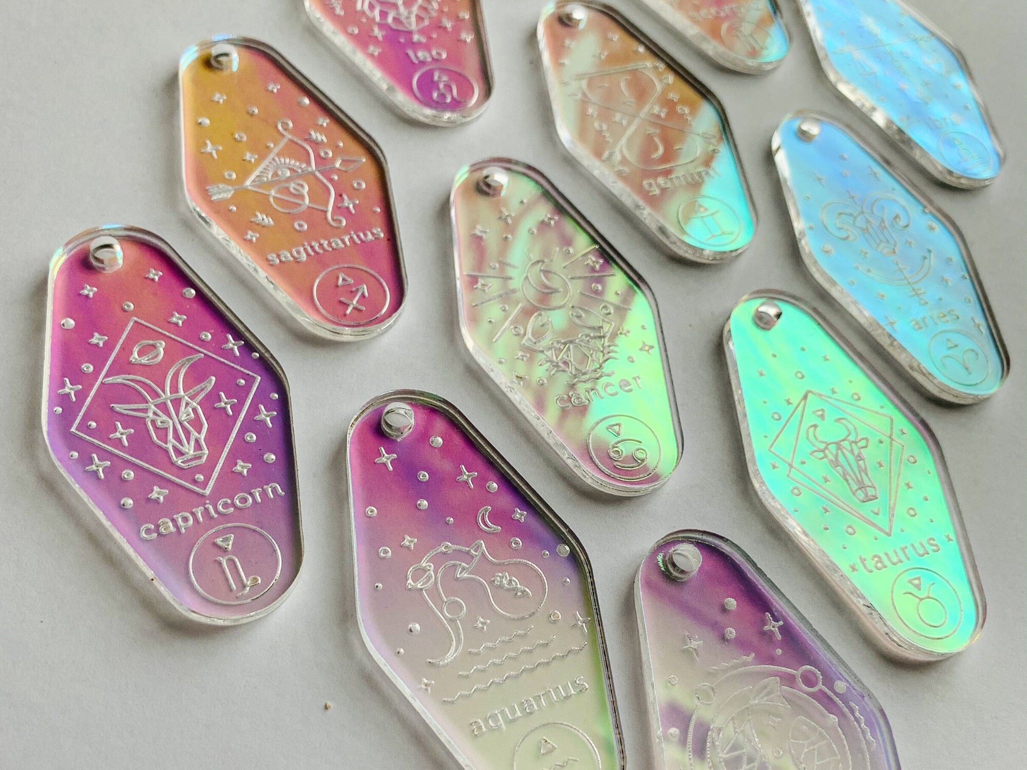 zodiac sign keychain | iridescent acrylic | retro motel style keychain
