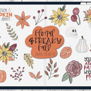 Floral Freaky Fall Digital Sticker Kit | Goodnotes Stickers iPad Stickers Precropped Stickers iPad Digital Stickers Journal Stickers
