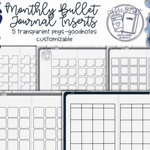 Bullet Journal Monthly Layout Insert for Digital Bullet Journal | Goodnotes Precropped  iPad Digital Journal Monthly Inserts