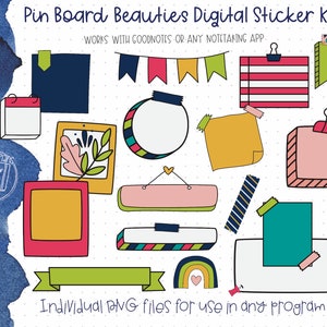 Pin Board Beauties Digital Sticker Kit | Goodnotes Stickers iPad Stickers Precropped Stickers iPad Digital Stickers Journal Stickers