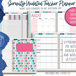 Serenity UNDATED Digital Teacher Planner with hyperlinks, Tablet Digital Planner, Digital Stickers