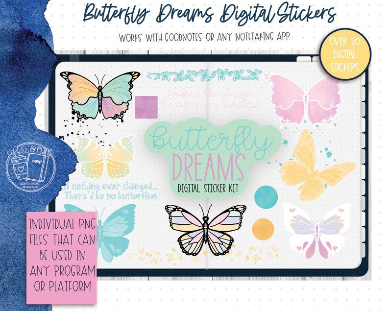 Butterfly Dreams Digital Sticker Kit | Goodnotes Stickers iPad Stickers ...