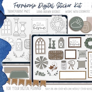 Farmhouse Digital Sticker Kit | Goodnotes Stickers iPad Stickers Precropped Stickers iPad Digital Stickers Journal Stickers