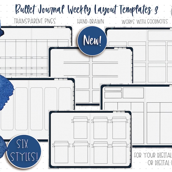 Bullet Journal Weekly Layout Inserts Vol 3 for Digital Bullet Journal | Goodnotes  iPad Digital Journal Weekly Inserts