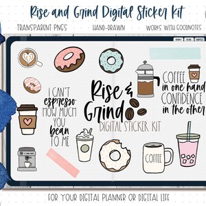 Rise & Grind Digital Sticker Kit | Goodnotes Stickers iPad Stickers Precropped Stickers iPad Digital Stickers Journal Stickers