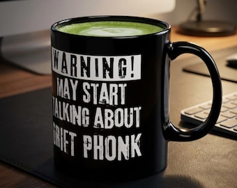 Taza de café Drift Phonk / Estética de coche de drifting - Taza de cerámica negra para entusiastas del drifting y del Drift Phonk