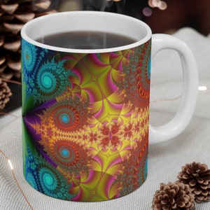 Psychedelic Mug, Modern Hippie Mug, Psychedelic Gift - Boho Art Coffee Mug, Fractal Art Mug, Abstaract Geometric Mugs