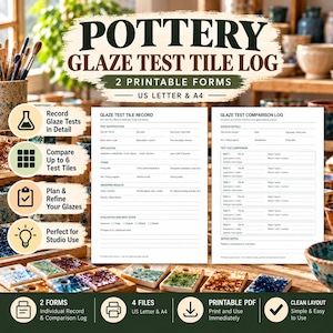 Pottery Glaze Test Log Printable, Individual & Comparison Record Sheets, A4 and US Letter PDF